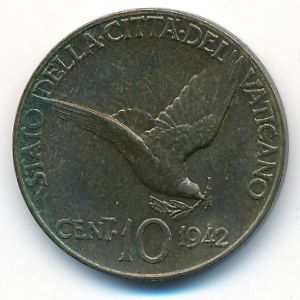 Ватикан, 10 чентезимо (1942 г.)