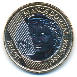 Brazil, 1 real, 2024 Brazil, 1 real, 2024