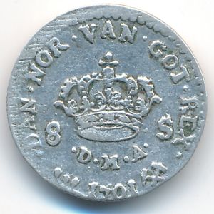 Норвегия, 8 скиллингов (1701 г.)