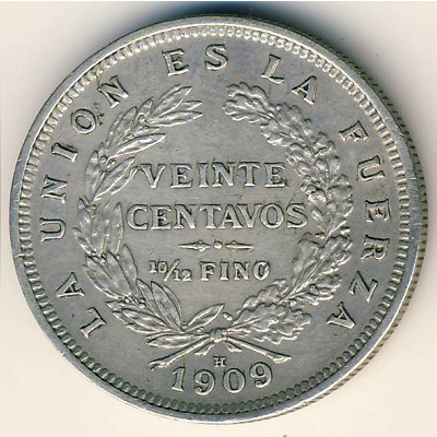 Bolivia, 20 centavos, 1909