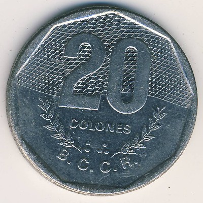 Costa Rica, 20 colones, 1985–1994
