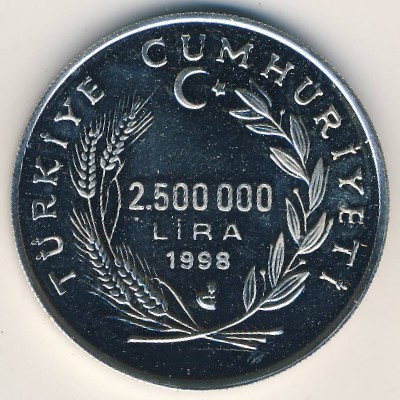 Turkey, 2500000 lira, 1998