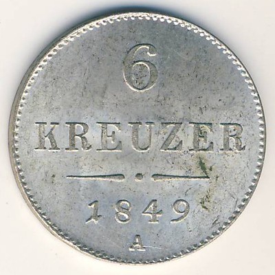 Austria, 6 kreuzer, 1849