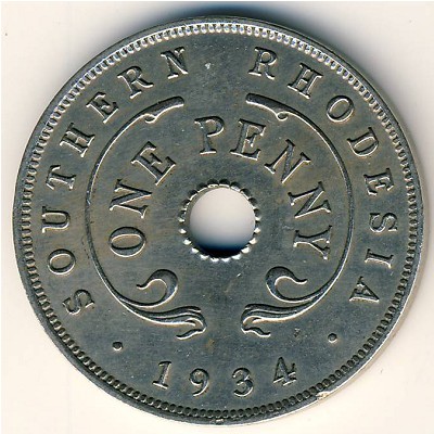 Southern Rhodesia, 1 penny, 1934–1936