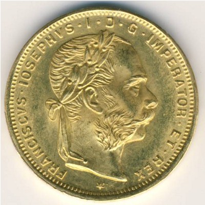 Austria, 8 florins-20 francs, 1870–1892