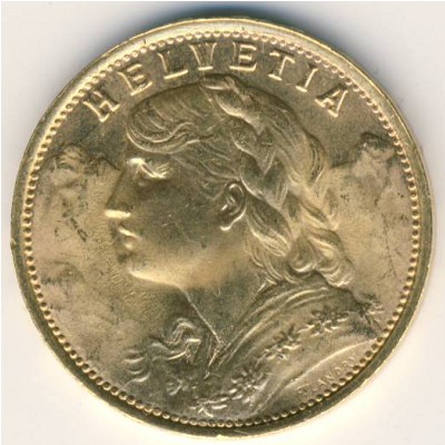 Switzerland, 20 francs, 1901–1935