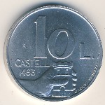 San Marino, 10 lire, 1991