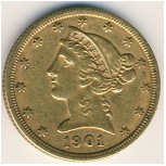 USA, 5 dollars, 1866–1908