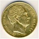 Belgium, 20 francs, 1865