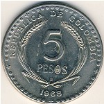 Colombia, 5 pesos, 1968