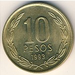 Chile, 10 pesos, 1990–2019