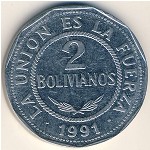 Bolivia, 2 bolivianos, 1991
