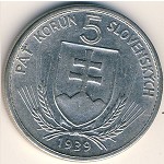 Slovakia, 5 korun, 1939