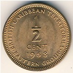 Восточные Карибы, 1/2 цента (1955–1958 г.)