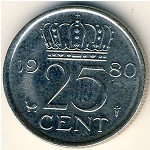 Netherlands, 25 cents, 1950–1980