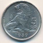 Belgium, 5 francs, 1938–1939