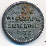 Denmark, 3 rigsbankskilling, 1836