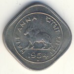 India, 1/2 anna, 1954–1955