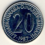 Yugoslavia, 20 dinara, 1985–1987