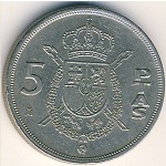 Spain, 5 pesetas, 1982–1989