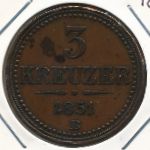Austria, 3 kreuzer, 1851