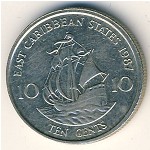 Восточные Карибы, 10 центов (1981–2000 г.)