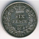 Великобритания, 6 пенсов (1867–1878 г.)