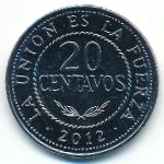 Bolivia, 20 centavos, 2010–2012