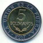 Боливия, 5 боливиано (2017 г.)