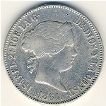 Spain, 10 reales, 1857–1865