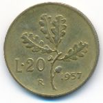 Italy, 20 lire, 1957–1959