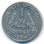 India, 1/4 rupee, 1954–1956