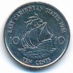 Восточные Карибы, 10 центов (1981–2000 г.)