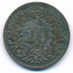 Switzerland, 20 раппенов (1858 г.)