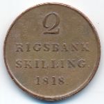 Denmark, 2 ригсбанкскиллинга (1818 г.)