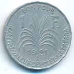 Guadeloupe, 1 франк (1921 г.)