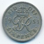 Великобритания, 6 пенсов (1951 г.)