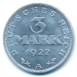 Weimar Republic, 3 марки (1922 г.)